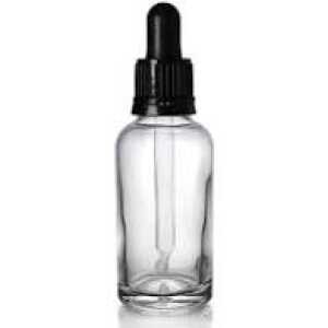 Dropper Bottles, Clear, Black Lids